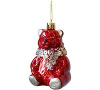 Christmas ornament set with pearl finish red balls, bears and nuts in For CHAMPAGNE style designed for durable plastic use on holiday trees and decor (Style D)