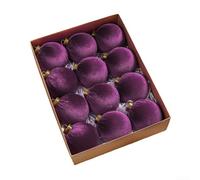 Christmas Ornament Set with Velvet Finish, 12 Decorative Balls for Tree Holiday Decoration, 8CM Diameter with Minimalist Modern Design, Comes Packaged in Presentation Box (I)
