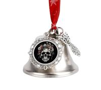 Christmas Ornament Skull in Darkness Bells DIY Silver Jingle Bell with Red Ribbon for Xmas Tree Dual Pendant Charm for Home Craft Mantel Wreath Indoor & Outdoor Holiday Decorations