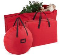 Christmas Ornament Storage Box Christmas Decoration Storage Baubles Box with Dividers Zipped Wreath Bag Decorations Bags (Red 3 Piece Set)