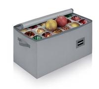 Christmas Ornament Storage Container with Dividers -Box Stores Up to 54-4" Ornaments, Zippered, Convenient, Adjustable, Heavy Duty 600D, Large Organizer Bin to Protect and Store Holiday Décor (Grey)