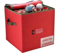 Christmas Ornament Storage - Stores up to 75 Holiday Ornaments, Adjustable Dividers, Zippered Closure with Two Handles. Attractive Storage Box Keeps Holiday Decorations Clean and Dry for Next Season.