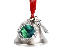 Christmas Ornament Tropical Palm Leaves Bells DIY Silver Jingle Bell with Red Ribbon for Xmas Tree Dual Pendant Charm for Home Craft Mantel Wreath Indoor & Outdoor Holiday Decorations