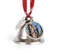 Christmas Ornament Woodpecker at Work Bells DIY Silver Jingle Bell with Red Ribbon for Xmas Tree Dual Pendant Charm for Home Craft Mantel Wreath Indoor & Outdoor Holiday Decorations
