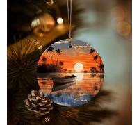 Christmas Ornament Xmas Hanging Pendant Hanging Tree Decor Christmas Palm Trees and Boats Ceramic Ornaments Farmhouse Christmas Tree Holiday Decor