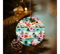 Christmas Ornament Xmas Hanging Pendant Hanging Tree Decor Christmas Tropical Flowers and Palm Trees Ceramic Ornaments Farmhouse Christmas Tree Holiday Decor