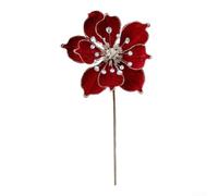 Christmas ornamental artificial magnolia flowers crafted from flannel and acrylic, designed for flexible arrangement on trees and wreaths (Red)