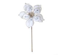 Christmas ornamental artificial magnolia flowers crafted from flannel and acrylic, designed for flexible arrangement on trees and wreaths (White)