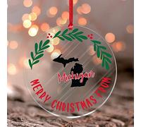 Christmas Ornaments 2022 Merry Christmas From Michigan Acrylic Xmas Ornament USA America Map Gift Ornament Souvenir State Shaped USA Wreath Greenery Collectible Gift Tree Decoration Stocking Name Tag