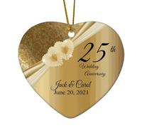 Christmas Ornaments 2024 25th Wedding Anniversary Hanging Ornaments Just Married Wedding Hearts Christmas Bauble Present Collectible Gift for Christmas Tree Decorations Ceramic Heart 3" White