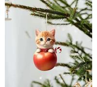 Christmas Ornaments 2024, Cat Christmas Decorations, Santa Hat Cat with Ball Tree Decorations, 2D Cat Christmas Tree Hanging Ornaments,Cat Hanging Decorative Pendant for Christmas Tree Car (5#)