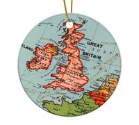 Christmas Ornaments 2024 Map Great Britain Keepsake Gift Local City Map Picture Souvenir Collectible Gift for Indoor Home Decor Ceramic Circle 3" White