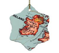 Christmas Ornaments 2024 Map Ireland Porcelain Pendant Historical Watercolor Travel Map Christmas Bauble Present Collectible Gift for Xmas Tree Decoration Ceramic Snowflake 3" White