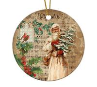 Christmas Ornaments 2024 Old Time Santa Porcelain Pendant Old World Traditional Christmas Bauble Present Collectible Gift for Xmas Tree Decoration Ceramic Circle 3" White
