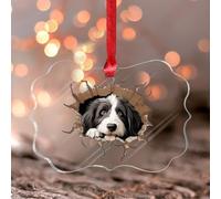 Christmas Ornaments 2024 Peeking Bearded Collie Acrylic Xmas Ornament Dog And Cat Lover Animal Christmas Bauble 3D Art Portrait Pet Dogs Keepsake Collectible Gift Tree Decoration Stocking Name Tag