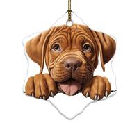 Christmas Ornaments 2024 Peeking Dogue De Bordeaux Hanging Ornaments Cartoon Funny Dog Christmas Bauble Present Collectible Gift for Christmas Tree Decorations Ceramic Snowflake 3" White