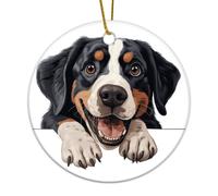 Christmas Ornaments 2024 Peeking Greater Swiss Mountain Porcelain Pendant Cartoon Cute Animal Puppy Souvenir Collectible Gift for Holiday Christmas Tree Party Decorations Ceramic Circle 3" White