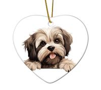 Christmas Ornaments 2024 Peeking Lhasa Apso' Porcelain Pendant Cartoon Funny Dog Souvenir Collectible Gift for Holiday Christmas Tree Party Decorations Ceramic Heart 3" White