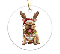 Christmas Ornaments 2024 Shar'-Pei' with Antlers Keepsake Gift Pet Memorial Gift Souvenir Collectible Gift for Indoor Home Decor Ceramic Circle 3" White