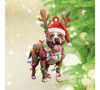 Christmas Ornaments 2024 Staffordshire Bull Terrier with Antlers Acrylic Hanging Ornaments Pet Portrait Bulldog Boxer Pendant Puppies First Christmas Keepsake Collectible Gift Tree Decoration Name Tag