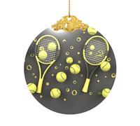 Christmas Ornaments 2024 Stained Glass Round Christmas Tree Hanging Holiday Xmas Decorations Funny Tennis Racquets and Tennis Balls Christmas Tree Ornaments for Home Decors