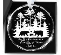 Christmas Ornaments 2025,3 * 3Inch Transparent Glass Our First Christmas As a Family of Three 2025 Ornament Personalized New Parents Gifts for Couples Baby Xmas Hanging Decor for Family of 3 Gift