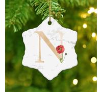 Christmas Ornaments 2025 A-Z 26 Letters Initial Monogram Poppy Flowers Christmas Tree Ornament English Alphabet Monogrammed Keepsake Family Last Name Pendant for Christmas Tree Decorations Ceramic