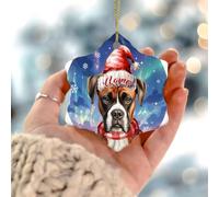 Christmas Ornaments 2025 Boxer Porcelain Pendant Dog with Xmas Hat Christmas Bauble Present Collectible Gift for Festive Holidays Home Decor Ceramic Circle 3" White