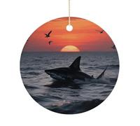 Christmas Ornaments 2025 Ceramic Hanging Ornament with Gold Cord Personalized Sneaking Shark Ornaments for Xmas Tree Mantel Yard Festive Winter Holiday Party Decorations Supplies