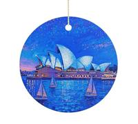 Christmas Ornaments 2025 Ceramic Hanging Ornament with Gold Cord Personalized Sydney Opera House Blue Night Ornaments for Xmas Tree Mantel Yard Festive Winter Holiday Party Decorations Supplies