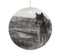 Christmas Ornaments 2025 Ceramic Hanging Ornament with Gold Cord Personalized Wolf On The Grass Ornaments for Xmas Tree Mantel Yard Festive Winter Holiday Party Decorations Supplies