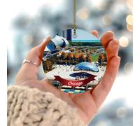 Christmas Ornaments 2025 Chicago City Landscape Hanging Ornaments Contemporary State Famous' Architecture Christmas Bauble Present Collectible Gift for Xmas Tree Decoration Ceramic Circle 3" White