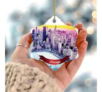 Christmas Ornaments 2025 Chicago City Landscape Porcelain Pendant Architecture Map Building Art Scenic' Christmas Bauble Present Collectible Gift for Xmas Party Decorations Ceramic Circle 3" White