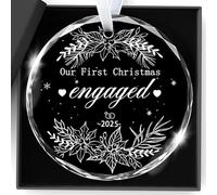 Christmas Ornaments 2025, Engagement Ornament 2025 Our First Christmas Engaged Ornament for Xmas Hanging Decor Engagement Gifts for Newly Engaged Couples Bridal Shower 3x3Inch Transparent Glass