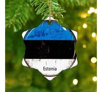 Christmas Ornaments 2025 Estonia Hanging Ornaments Global World Flag Travel Christmas Ornaments National Flag Nautical Gifts Collectible Gift for Indoor Home Decor Ceramic Circle 3" White