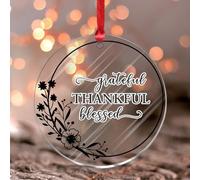 Christmas Ornaments 2025 Grateful Thankful Blessed Acrylic Christmas Ornaments Greenery Floral Wreath Souvenir Wreath of Roses Pine Keepsake Collectible Gift Tree Decoration Stocking Name Tag