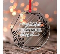 Christmas Ornaments 2025 Grateful Thankful Blessed Acrylic Christmas Tree Ornament Circle Garland Wreath Pendant Garland Art Green Leaves Keepsake Collectible Gift Tree Decoration Stocking Name Tag