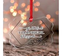 Christmas Ornaments 2025 Grateful Thankful Blessed Acrylic Xmas Ornament Traditional Wreath Botanical Christmas Bauble Wreath Flower Floral Keepsake Collectible Gift Tree Decoration Stocking Name Tag