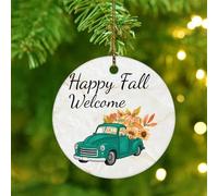 Christmas Ornaments 2025 Happy Fall Hanging Ornaments Pumpkin Patch Red Blue Farm Truck Xmas Ornament Autumn Harvest Thanksgiving Holiday Collectible Gift for Festive Holidays Home Decor Ceramic