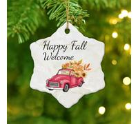Christmas Ornaments 2025 Happy Fall Xmas Ornament Red Truck Autumn Pumpkin Christmas Ornaments Religious Cross Autumn Pumpkin Collectible Gift for Christmas Tree Decorations Ceramic Circle 3" White