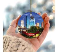 Christmas Ornaments 2025 Houston City Landscape Porcelain Pendant Architecture Map Building Art Scenic' Souvenir Collectible Gift for Festive Holidays Home Decor Ceramic Circle 3" White