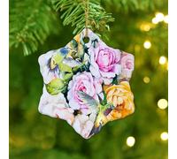 Christmas Ornaments 2025 Hummingbird Flowers Hanging Ornaments Watercolor Bird Floral Xmas Ornament Floral Oil Painting Art Collectible Gift for Festive Holidays Home Decor Ceramic Circle 3" White