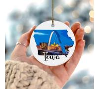Christmas Ornaments 2025 Iowa Keepsake Gift Architecture Map Building Art Scenic' Christmas Bauble Present Collectible Gift for Holiday Decoration Ceramic Circle 3" White