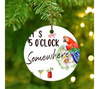 Christmas Ornaments 2025 It's Five O'clock Somewhere' Christmas Ornaments Flower Floral Leaves Macaws Xmas Ornament Beer Bar Club Glass Parrot Collectible Gift for Holiday Decoration Ceramic Circle 3"