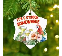 Christmas Ornaments 2025 It's Five O'clock Somewhere' Ornament Keepsake Happy Hours Pool Beach Xmas Ornament Parrot Flowers Beach Flamingo Collectible Gift for Indoor Home Decor Ceramic Circle White