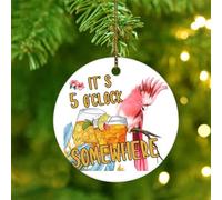Christmas Ornaments 2025 It's Five O'clock Somewhere' Xmas Ornament Macaws Parrot Animal Pet Hanging Ornaments Tiki Bar Pool Hot Tub Luau Collectible Gift for Holiday Decoration Ceramic Circle White