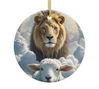 Christmas Ornaments 2025 Lamb with A Lion Clouds Ornaments for Christmas Tree Decorations Round Ceramic Hanging Decorations Crafts Pendants Hanging Ornament for Holiday Wedding Party Xmas Decor Gifts
