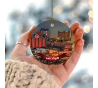 Christmas Ornaments 2025 Las Vegas City Landscape Hanging Ornaments USA America Map Outline Flag Souvenir Collectible Gift for Xmas Tree Decoration Ceramic Circle 3" White