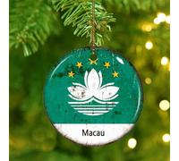 Christmas Ornaments 2025 Macau Christmas Ornaments State Flag Travel Sports Hanging Ornaments Global World Flag Travel Collectible Gift for Indoor Home Decor Ceramic Circle 3" White