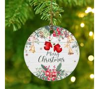 Christmas Ornaments 2025 Merry Christmas Wreath Ornament Keepsake Santa Hat Christmas Bell Hanging Ornaments Candy Cane Balls Collectible Gift for Christmas Tree Decorations Ceramic Circle 3" White